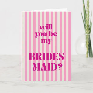 Berry + Pink Modern Stripe Bridesmaid Proposal Card