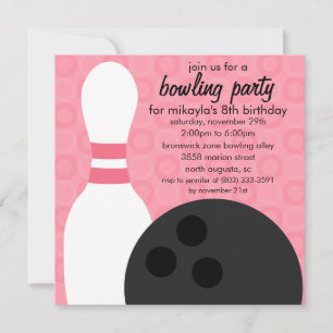 Berry Pink Pin Pals Bowling Birthday Party Invitation