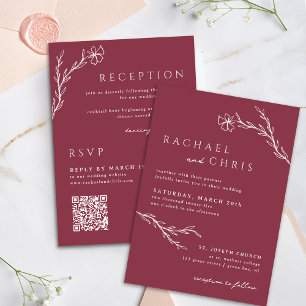 Berry Pink Red Simple Botanical Floral QR Code Invitation