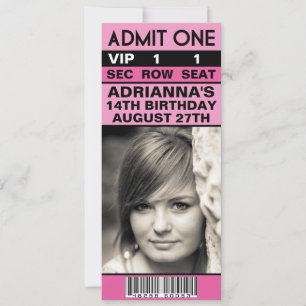 Berry Pink VIP Photo Ticket Birthday Party Invitation