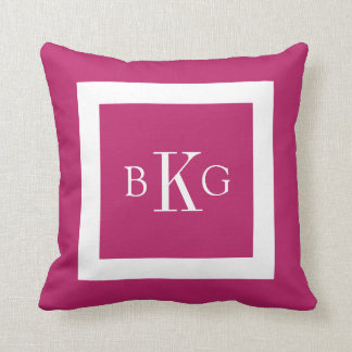 Berry Pink White Custom Monogram Throw Pillow