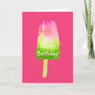 Berry popsicle cute Summertime watercolor birthday Card