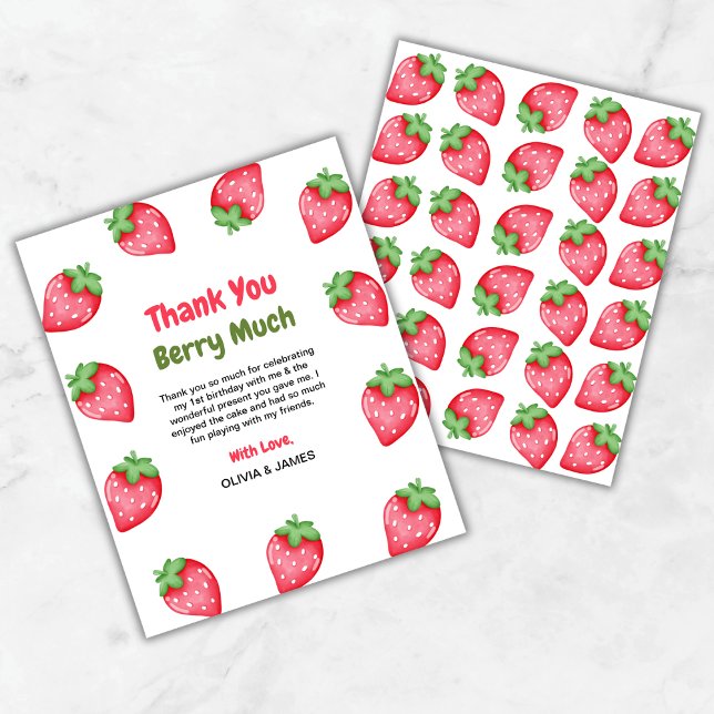 Berry Premier anniversaire 1er anniversaire Carte  (Berry First Birthday Strawberry 1st Birthday Thank You Card  )