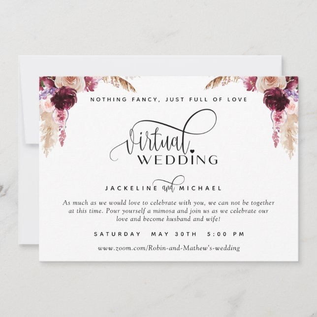 Berry, Purple and Blush Floral Virtual Wedding Invitation (Front)