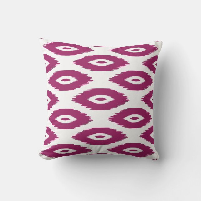 Berry Purple and White Tribal Ikat Dots Throw Pillow (Front)