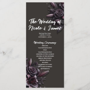 Berry Purple & Black Lily Rose Floral Wedding  Program