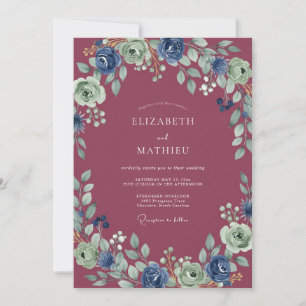 Berry Ranunculus Foliage Wedding Invitation