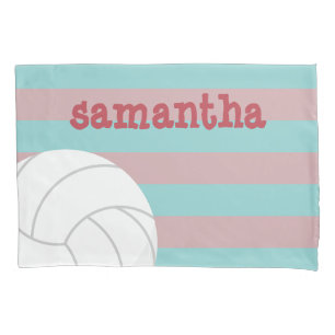 Berry Red and Aqua Giant Volleyball Striped Pillowcase