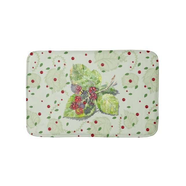 Berry red and black blackberries bath mat (Front)
