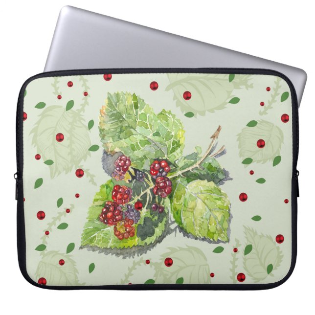 Berry red and black blackberries laptop sleeve (Front)
