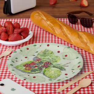 Berry red and black blackberries paper plate