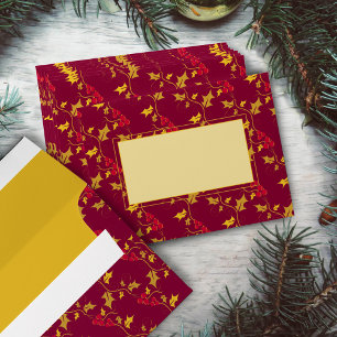 Berry red and gold holly leaves pattern Christmas Envelope