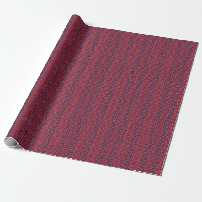Berry Red and Slate Blue Subtle Plaid Wrapping Paper (Unrolled)