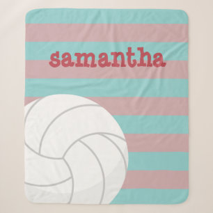 Berry Red & Aqua Giant Volleyball Striped Sherpa Blanket