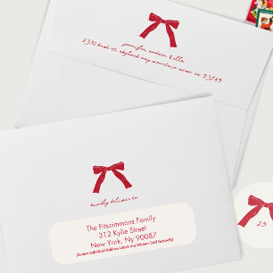 berry red bow handwritten holiday custom christmas envelope