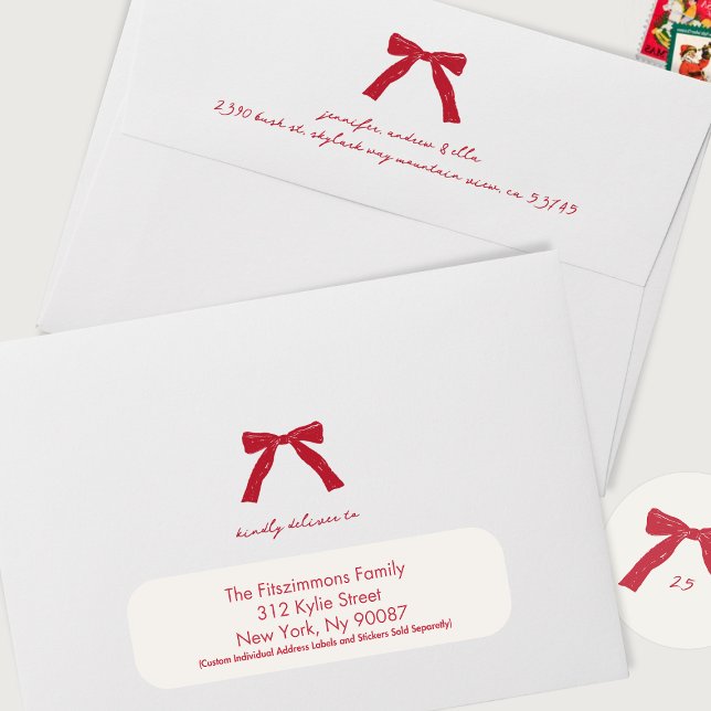 berry red bow handwritten holiday custom christmas envelope (Creator Uploaded)