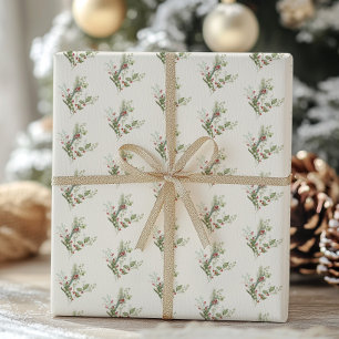 berry red cream botanical holiday christmas wrapping paper