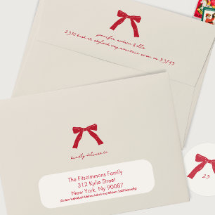 berry red cream bow handwritten holiday christmas envelope