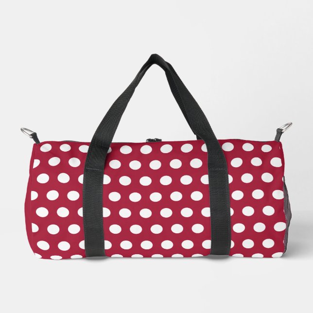Berry Red White Polka Dot Pattern Design Duffle Bag (Front)
