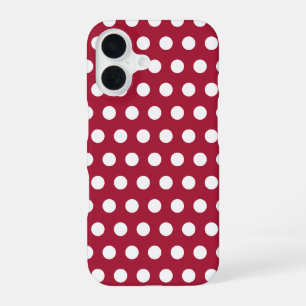 Berry Red White Polka Dot Pattern Design iPhone 16 Case