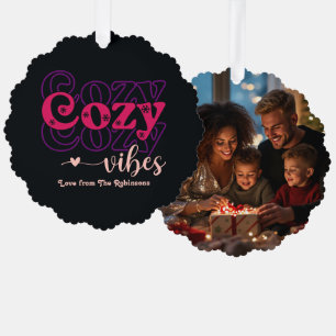 Berry Sorbet Cozy Vibes Retro Christmas Photo Ornament Card