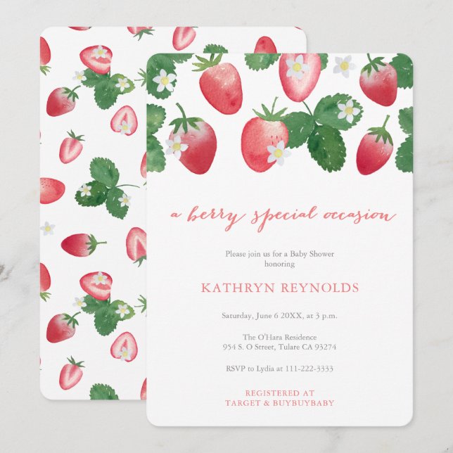 Berry Special Occasion Strawberry Baby Shower Invitation (Front/Back)