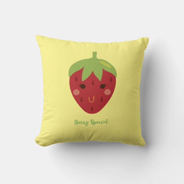 Berry Special Smiling Strawberry  Throw Pillow (Front)