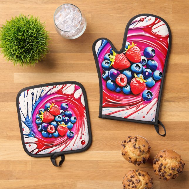 Berry Splash: Colour Burst Oven Mitt & Pot Holder Set (Top Down)