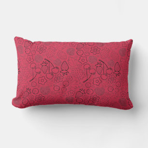 Berry Strawberry Cherry Black Hand drawn Modern. Lumbar Pillow