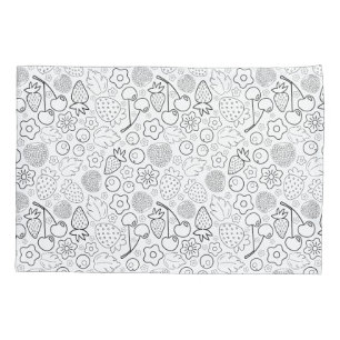 Berry Strawberry Cherry Black Hand drawn Modern. Pillowcase