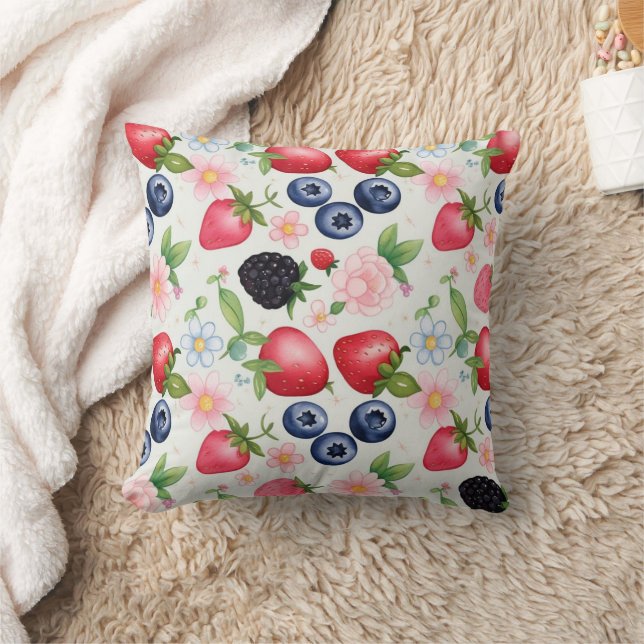 Berry Strawberry flowers Birthday Party for her Throw Pillow (Blanket)