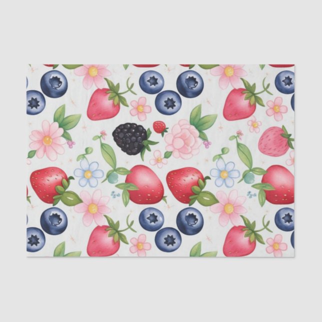 Berry Strawberry flowers Birthday Party for her Tissue Paper (Front)