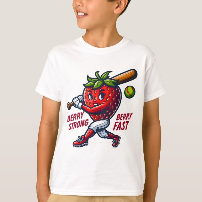  Berry Strong, Berry Fast! Strawberry Softball T-Shirt (Front)