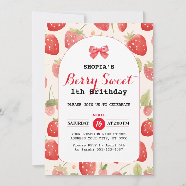Berry Sweet 1er anniversaire Invitation (Devant)