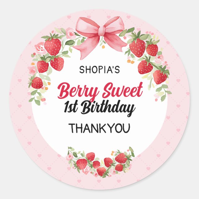 Berry Sweet 1st Birthday Classic Round Sticker (Front)