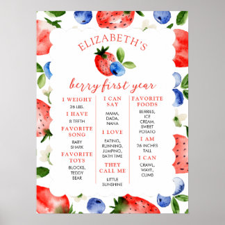 Berry Sweet 1st Birthday Milestone Poster