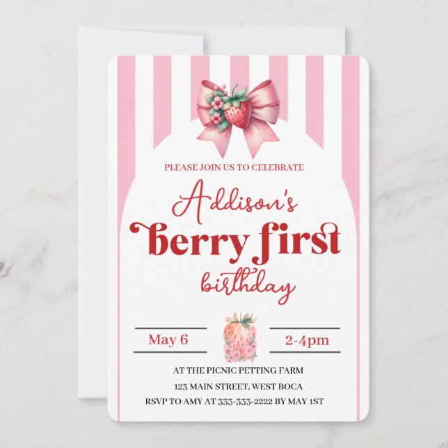 Berry Sweet 1st Birthday with  Photo  Invitation (Front)