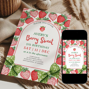 Berry Sweet 5th Birthday Strawberry Invitation