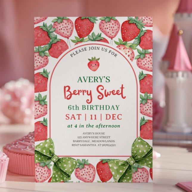Berry Sweet 6th Birthday Strawberry Invitation (Creator Uploaded)