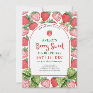Berry Sweet 7th Birthday Strawberry Invitation