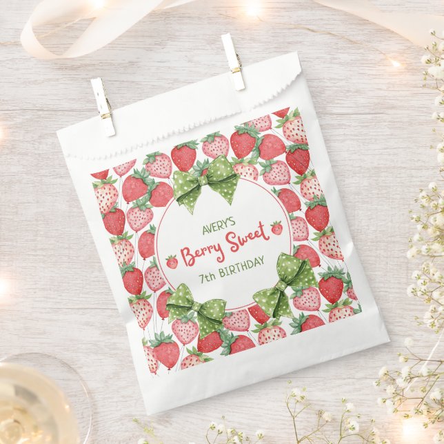 Berry Sweet 7th Birthday Strawberry Party  Favour Bag (Clipped)