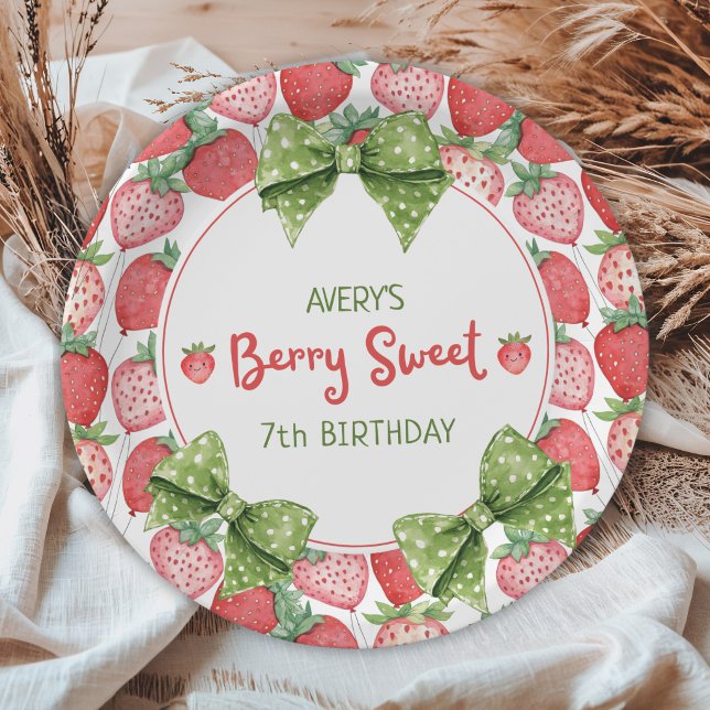 Berry Sweet 7th Birthday Strawberry Party  Paper Plate (Creator Uploaded)