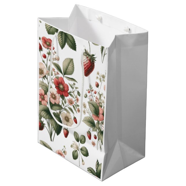 Berry Sweet All Over Strawberry and Floral Pattern Medium Gift Bag (Front Angled)