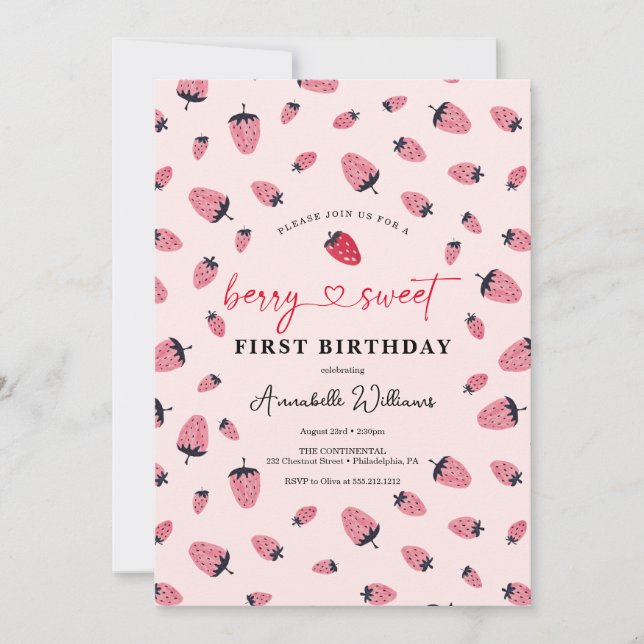 Berry Sweet Anniversaire Fête Invitation fraise (Devant)