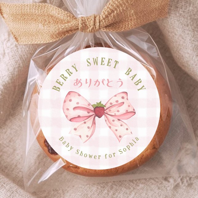 Berry Sweet Baby Coquette Bow Pink Gingham Classic Round Sticker (Creator Uploaded)