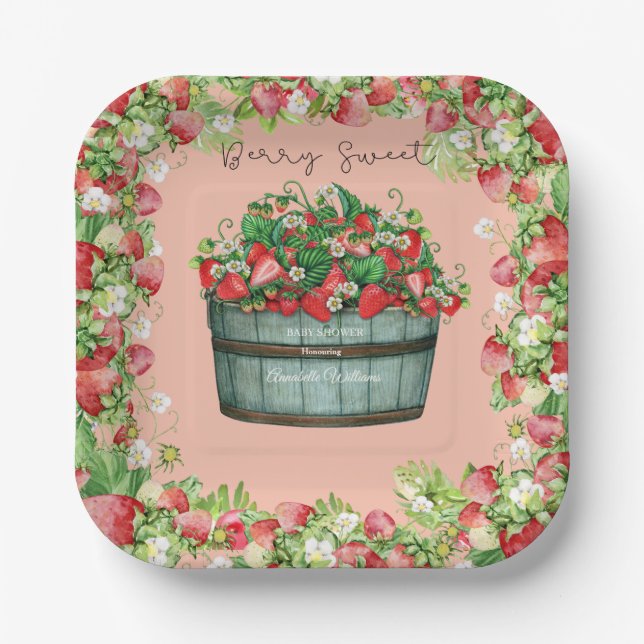 berry sweet baby shower baby shower invitation paper plate (Front)