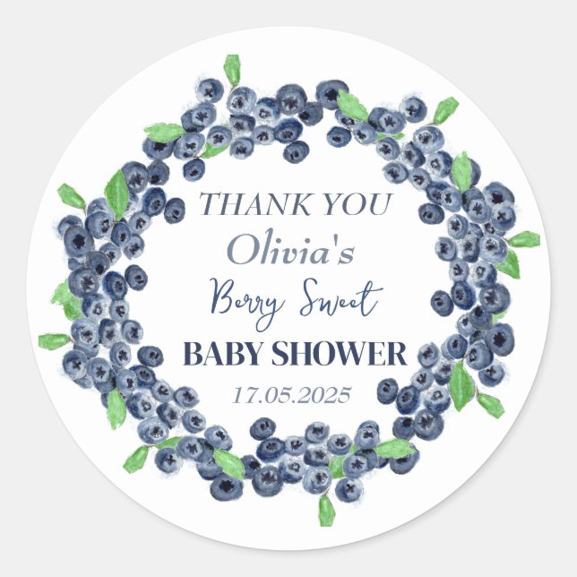 Berry Sweet Baby Shower Blueberry Baby Girl Boy Classic Round Sticker (Front)