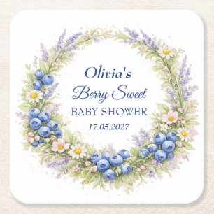 Berry Sweet Baby Shower Blueberry Baby Girl Boy Square Paper Coaster