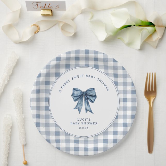 Berry Sweet Baby Shower Blueberry Bow  Paper Plate (Wedding)