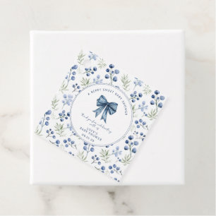 Berry Sweet Baby Shower Blueberry Bow Square Favour Tags